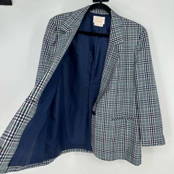 Vintage 60s Pendleton Women’s Blazer Sz 12 Silk Blend Plaid Blue White Preppy - Picture 8 of 9
